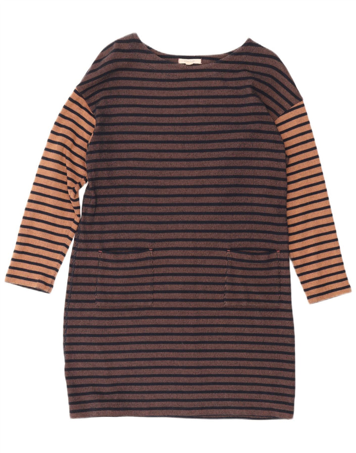 WHITE STUFF Vestido tubo de manga larga para mujer UK 44 Grande Marrón Rayas