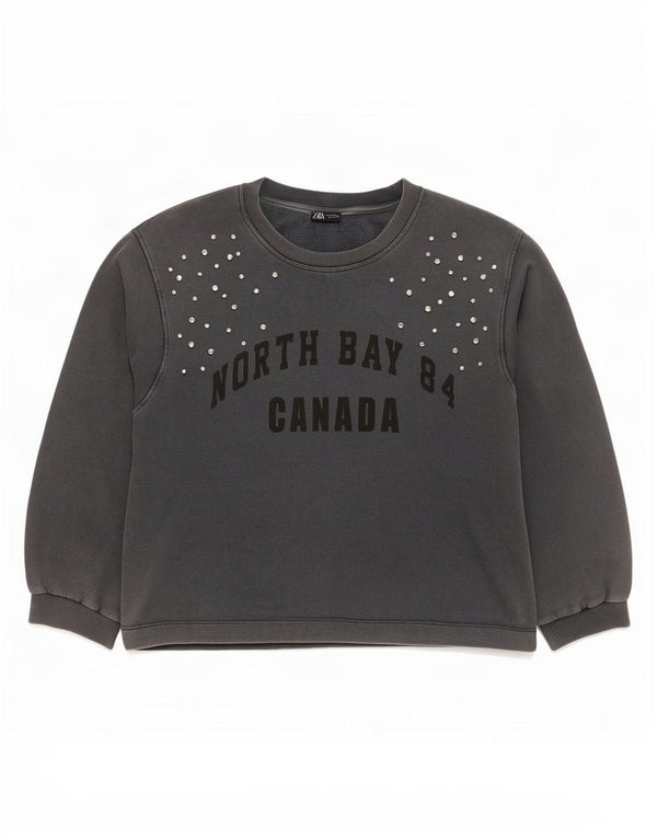 Zara Mujer Gráfico Sudadera De Gran Tamaño Jersey Reino Unido 44 Gris Medio