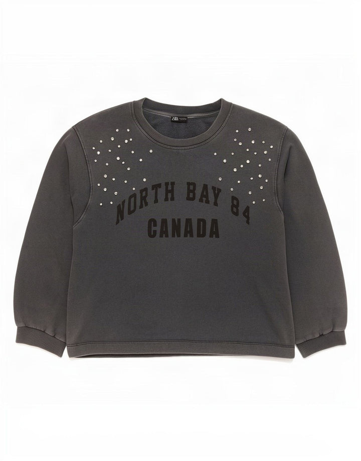Zara Mujer Gráfico Sudadera De Gran Tamaño Jersey Reino Unido 44 Gris Medio