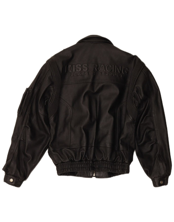 EUROX Chaqueta de carreras de cuero con gráfico para hombre UK 40 Large Black Leather