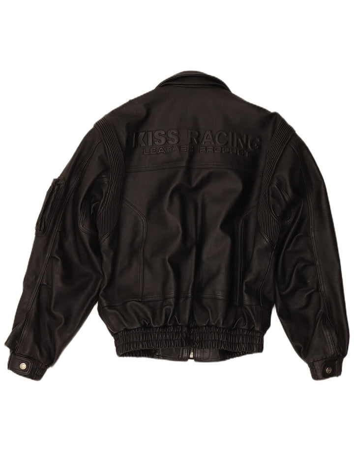 EUROX Chaqueta de carreras de cuero con gráfico para hombre UK 40 Large Black Leather