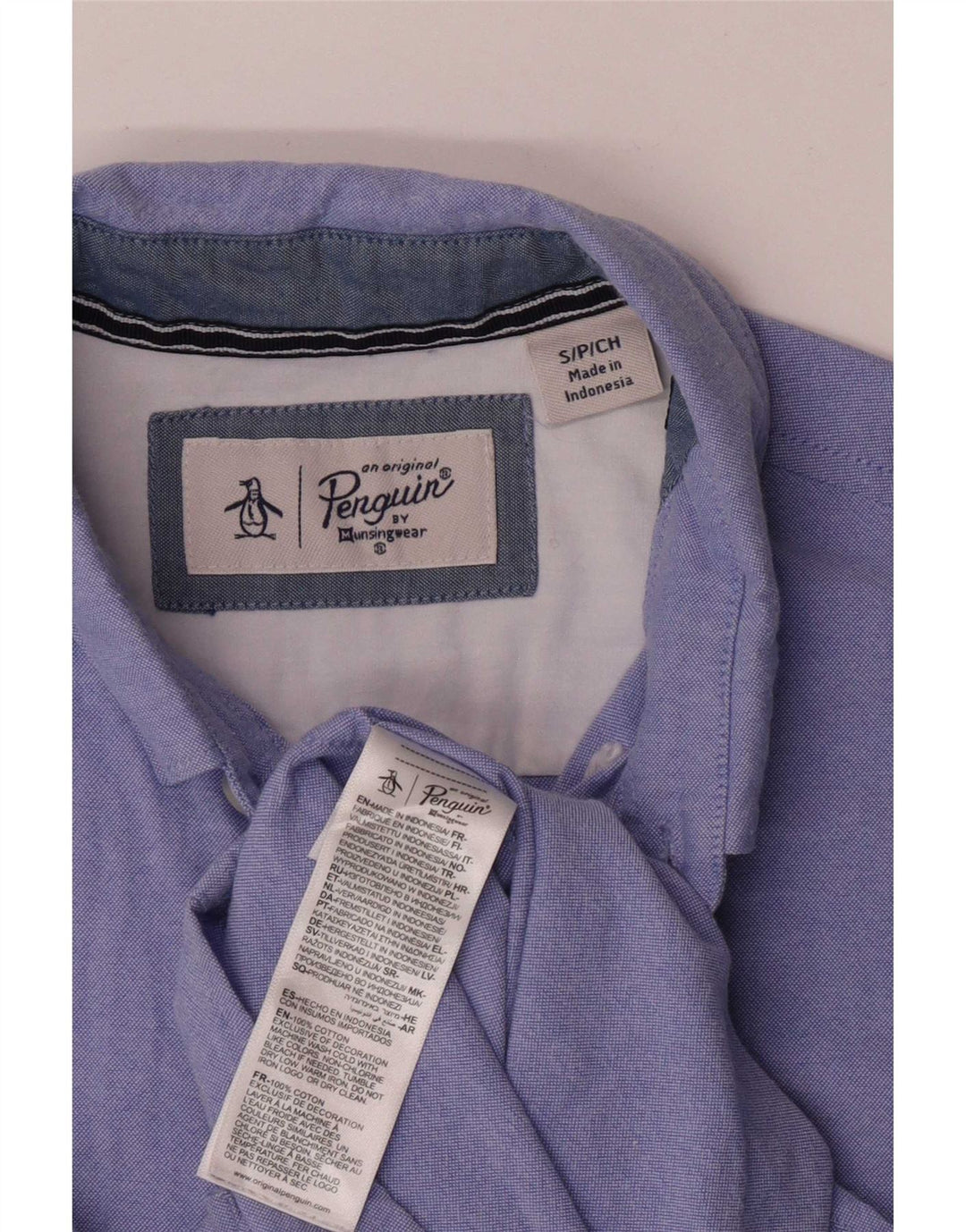 Camisa Penguin Hombre Manga Corta Small Azul Algodón