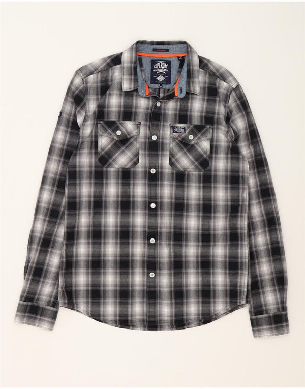 SUPERDRY Hombre Camisa Grande Algodón A Cuadros Negro
