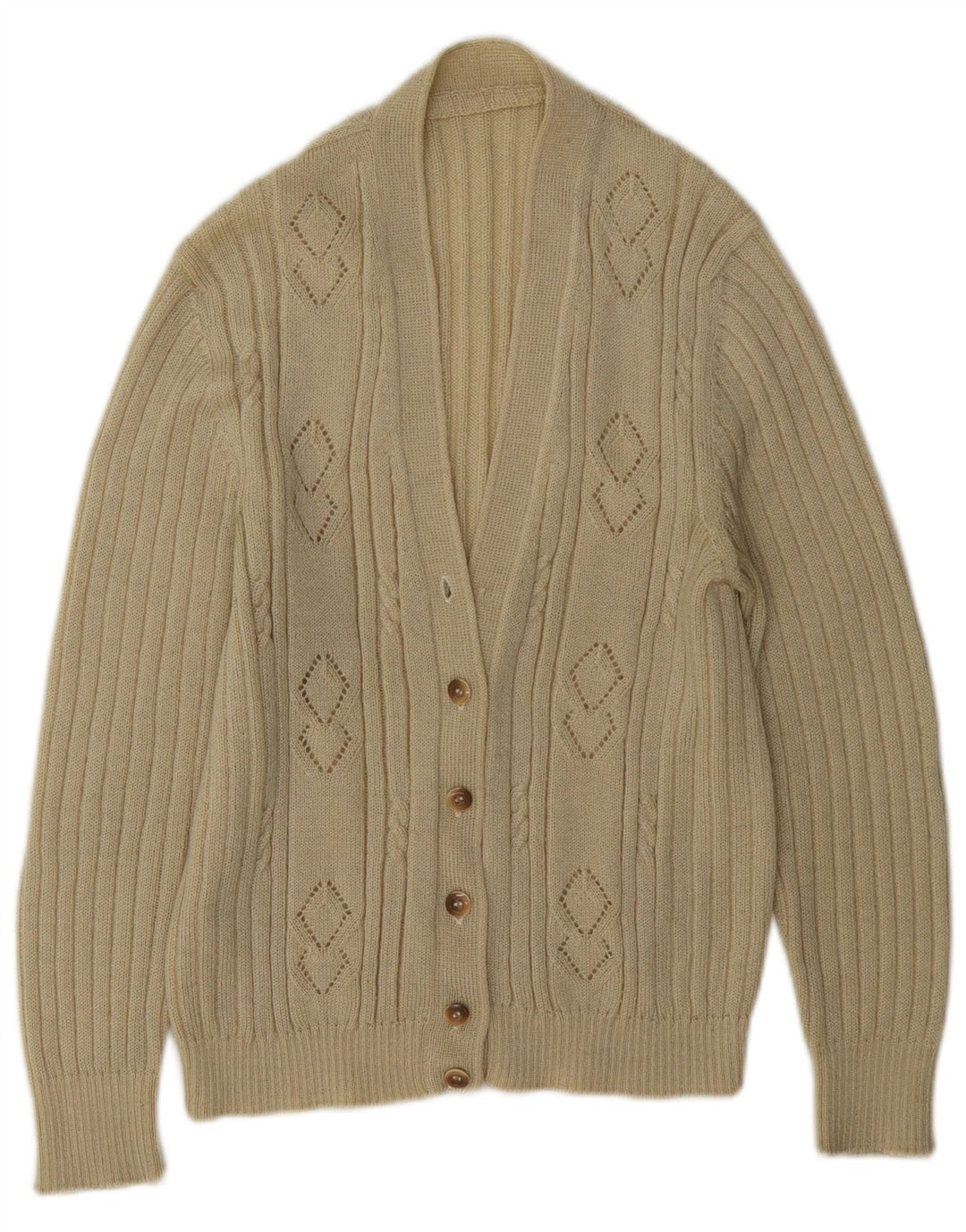 Vintage mujer Cardigan suéter Reino Unido 16 grande beige