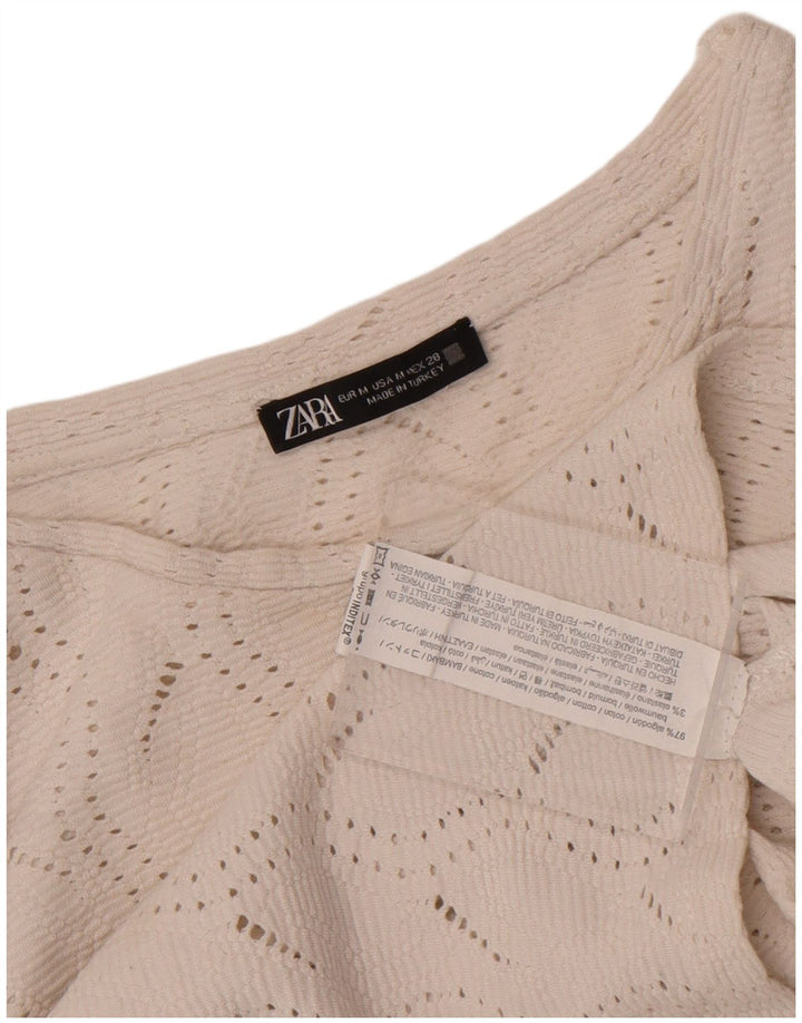 Zara Mujer Crop Blusa Top Reino Unido 42 Medio Algodón Blanco