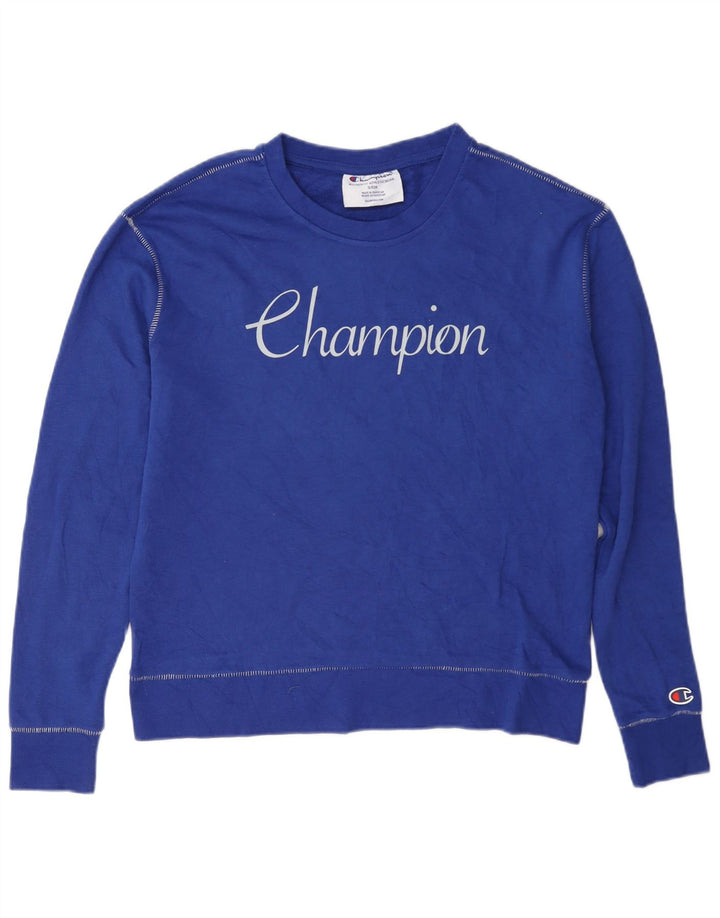 Champion Sudadera de gran tamaño con gráfico para mujer UK 10 Small Blue Cotton