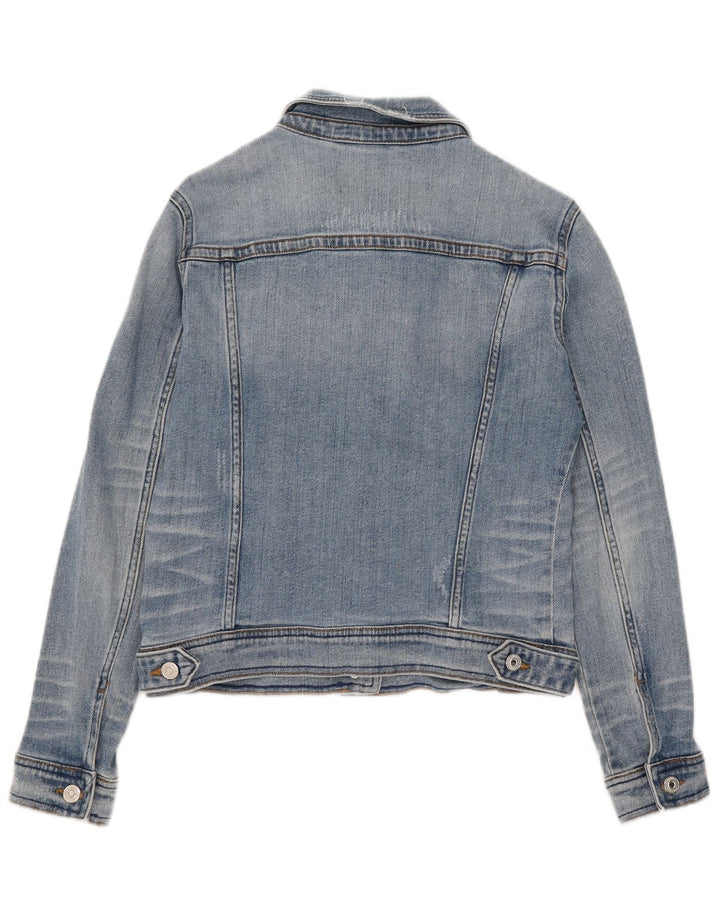 Zara Mujer Crop Denim Chaqueta UK 12 Algodón Azul Medio