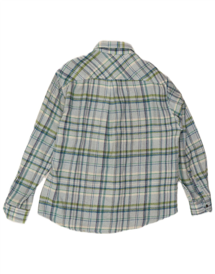 Vintage hombres leñador franela camisa azul medio cheque