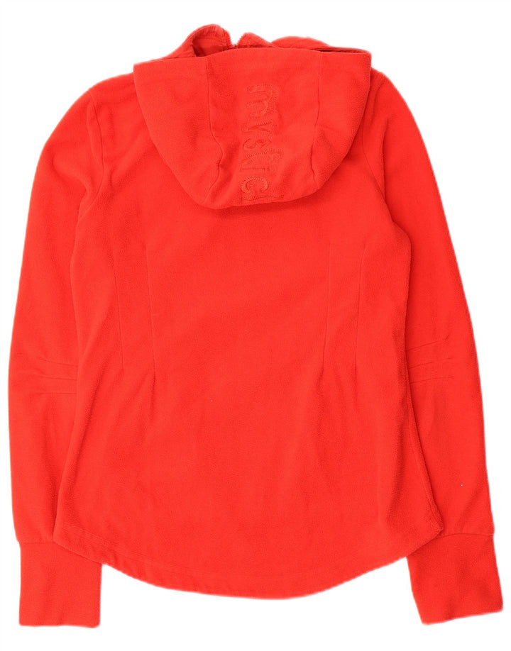 Vintage mujer gráfica con capucha chaqueta de vellón Reino Unido 10 pequeño poliéster rojo