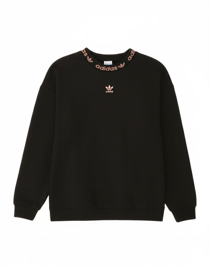 Adidas - Sudadera de gran tamaño con gráfico para mujer, talla 4, tamaño pequeño, algodón negro