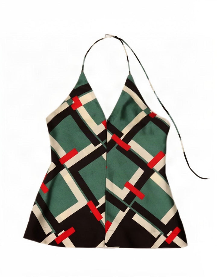Zara Mujer Halter Top UK 6 XS Poliéster Geométrico Verde