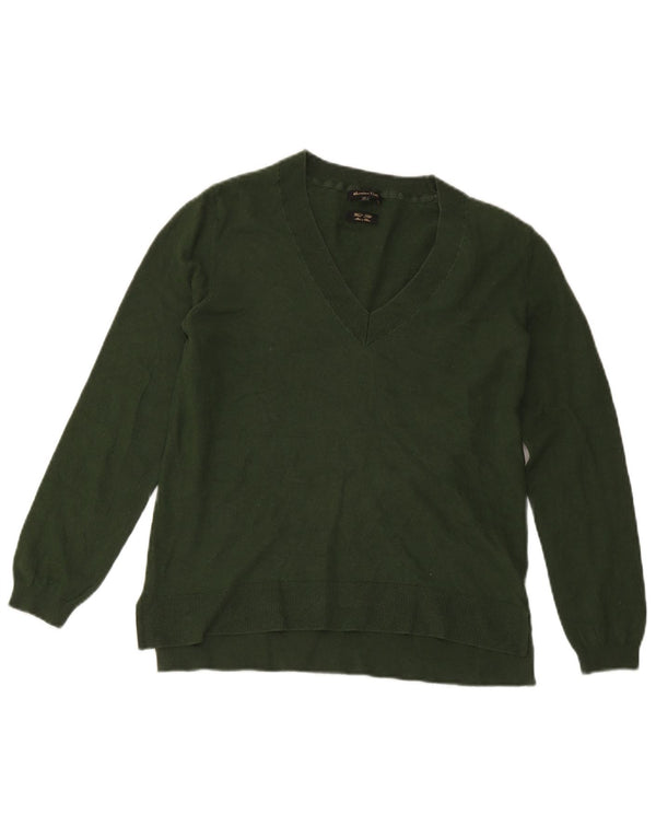Massimo Dutti Womens V-Neck Jumper Sweater UK 14 Large Green