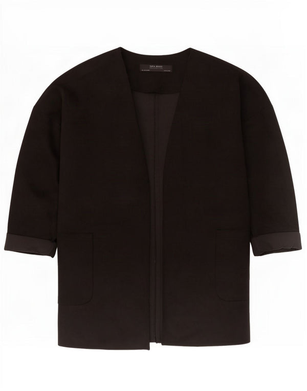 Zara Chaqueta Blazer Abierta De Manga 3/4 De Gran Tamaño para Mujer UK 10 Small Black