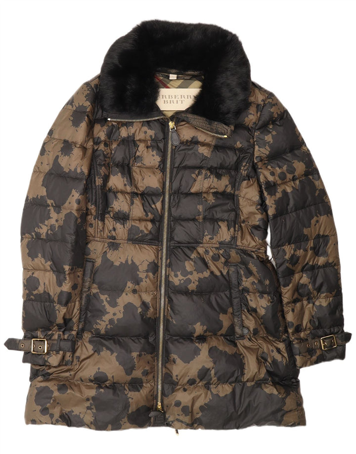 Burberry Abrigo acolchado estampado para mujer UK 18 XL Diseñador de camuflaje marrón