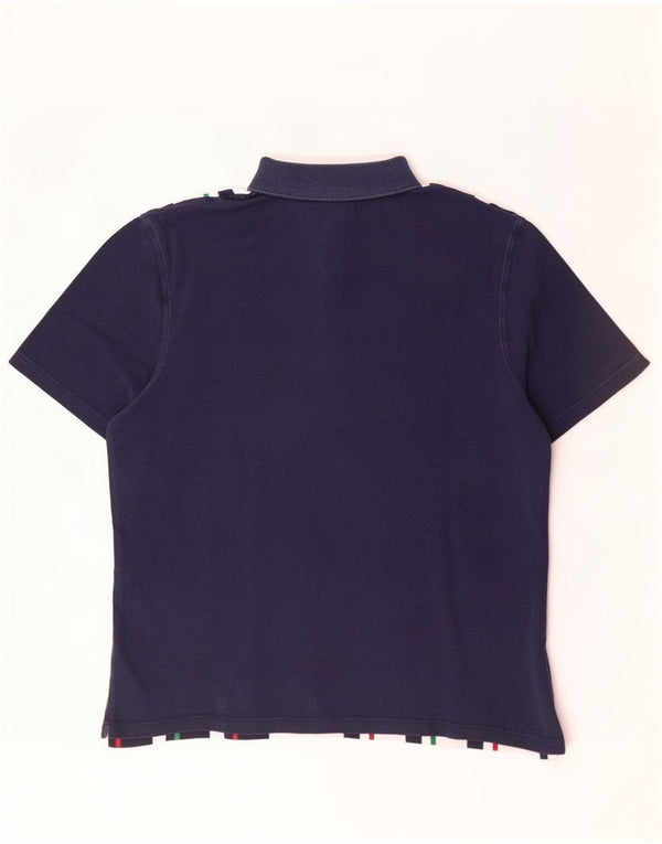 Lacoste Mens Polo Shirt Size 6 XL Navy Blue Striped Cotton