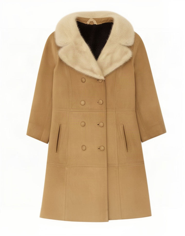 Vintage mujer shearling abrigo Reino Unido 14 cuero beige medio