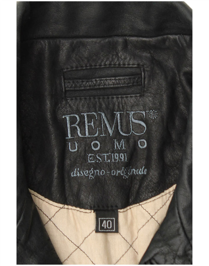 REMUS Abrigo de cuero para hombre UK 40 Cuero negro grande