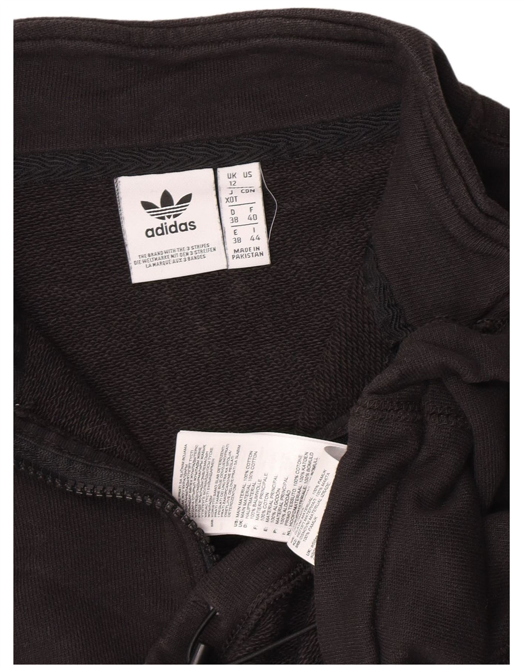 Adidas Mujer Crop Zip Neck Sudadera Jumper UK 12 Medium Negro Algodón