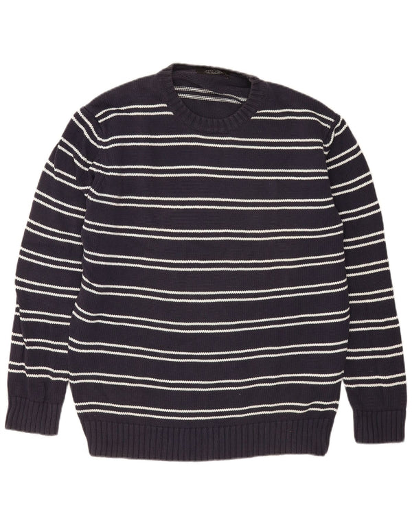 Zara Hombre Jersey Cuello Redondo Jersey XL Azul Marino Rayas Algodón