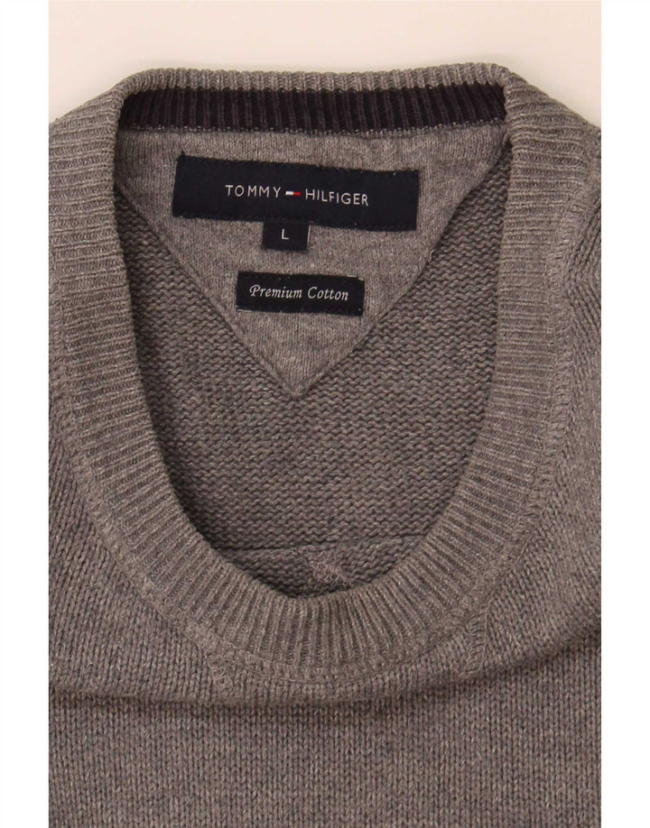 Tommy Hilfiger Suéter tipo jersey con cuello redondo para hombre, talla grande, gris