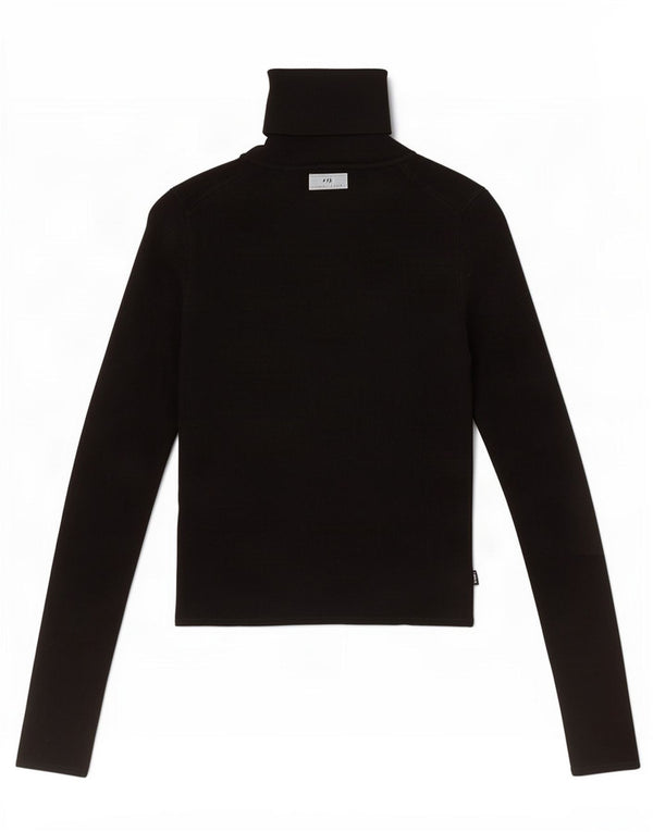 Zara Mujer Roll Neck Top Manga Larga UK 42 Medium Black Viscosa