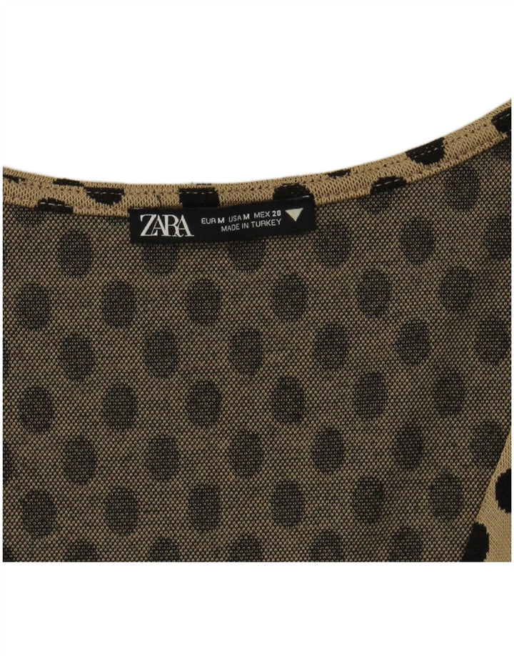 Zara Mujer Vestido Acampanado UK 42 Medio Beige Lunares