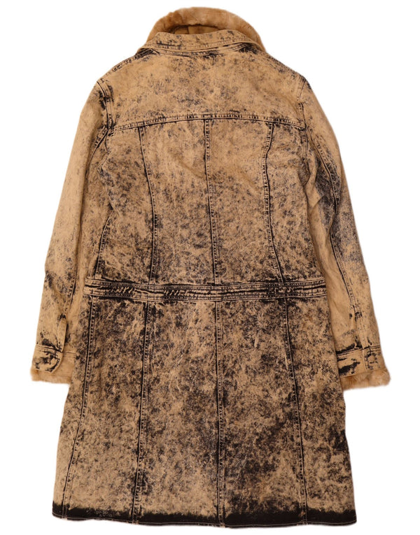 VINTAGE Mujer Acid Wash Sherpa Denim Coat IT 46 Algodón Beige Grande