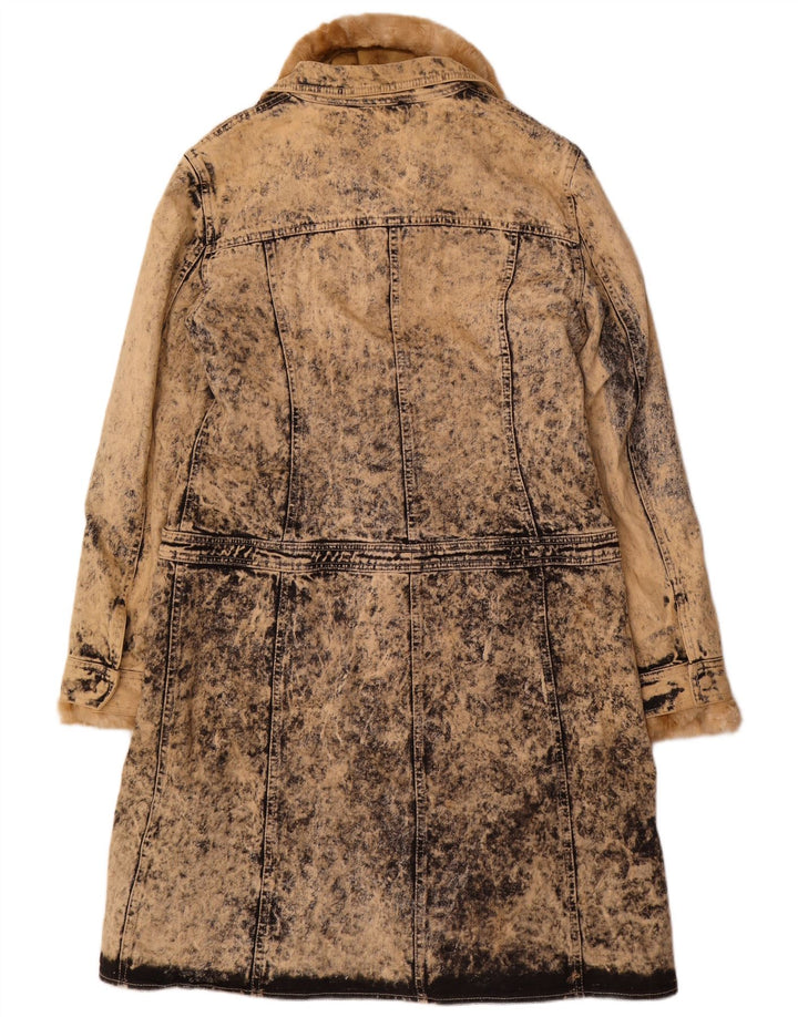 VINTAGE Mujer Acid Wash Sherpa Denim Coat IT 46 Algodón Beige Grande