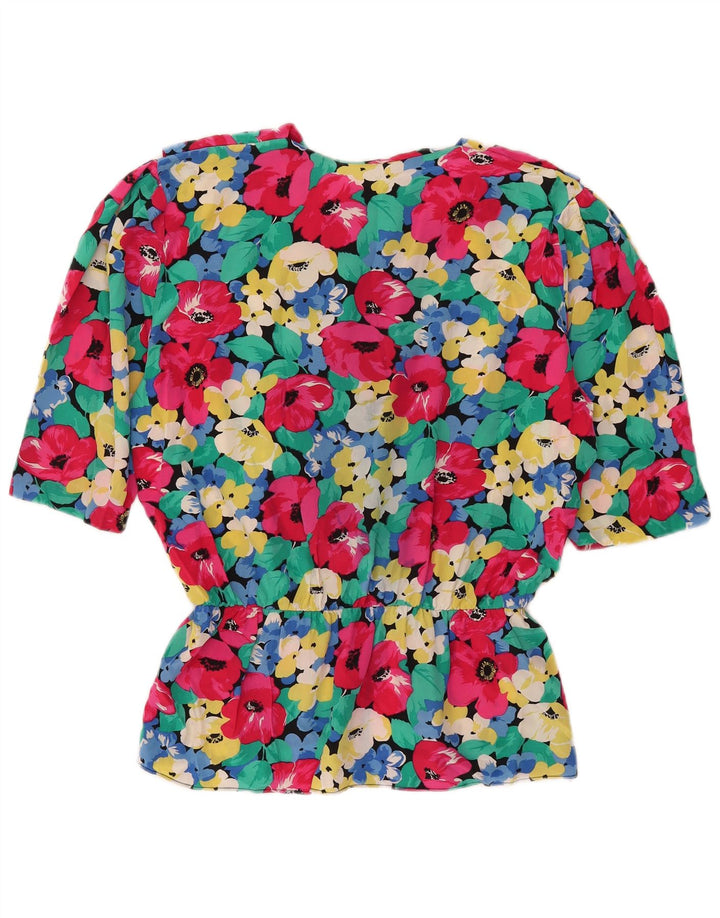 Vintage mujer 3/4 manga blusa top IT 46 grande multicolor floral