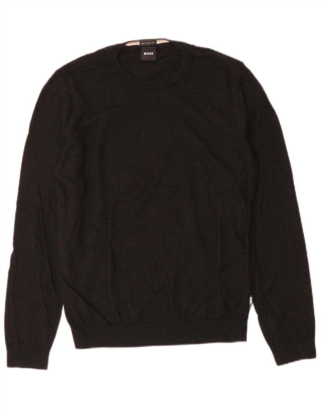 Hugo Boss Hombre Jersey De Cuello Redondo Jersey De Lana Negra Mediana