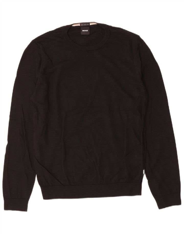 Hugo Boss Hombre Jersey De Cuello Redondo Jersey De Lana Negra Mediana