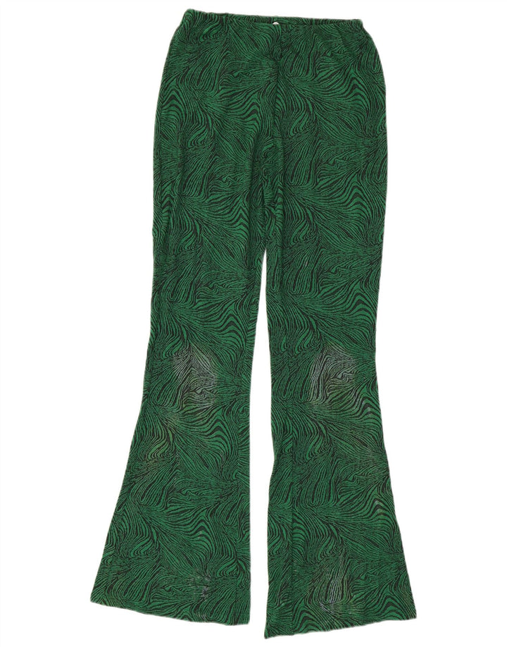 ZARA Mujer Pantalón Casual Acampanado Pequeño W26 L33 Estampado Animal Verde