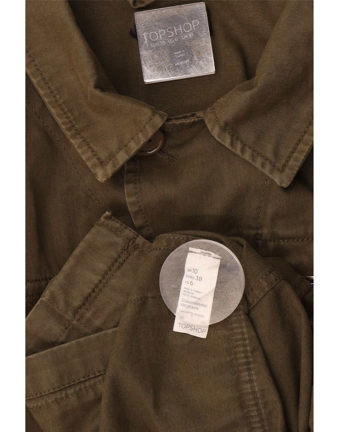 TOPSHOP Chaqueta militar extragrande para mujer UK 10 Small Khaki Cotton