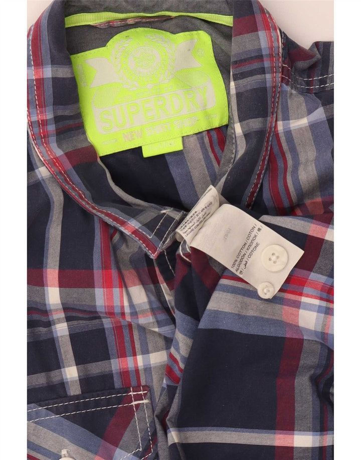 Camisa Superdry Hombre XL Algodón A Cuadros Azul Marino
