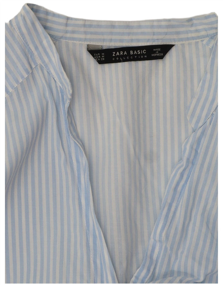 Zara Blusa Camisa Manga 3/4 Mujer UK 44 Azul Medio Rayas Pintadas