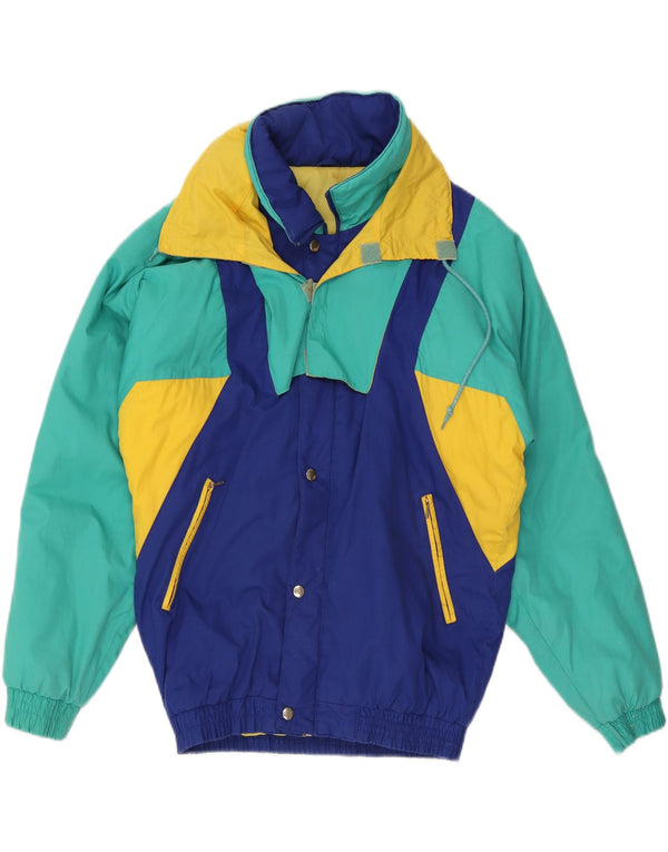 Chaqueta de esquí con capucha vintage para hombre Reino Unido 38 Bloque de color multicolor medio