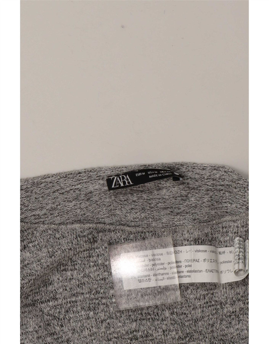 Zara Mujer Top Manga Larga UK 44 Viscosa Moteada Gris Medio
