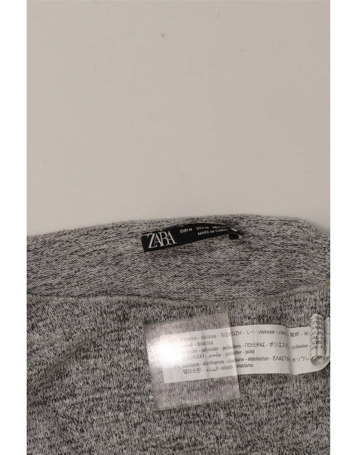 Zara Mujer Top Manga Larga UK 44 Viscosa Moteada Gris Medio