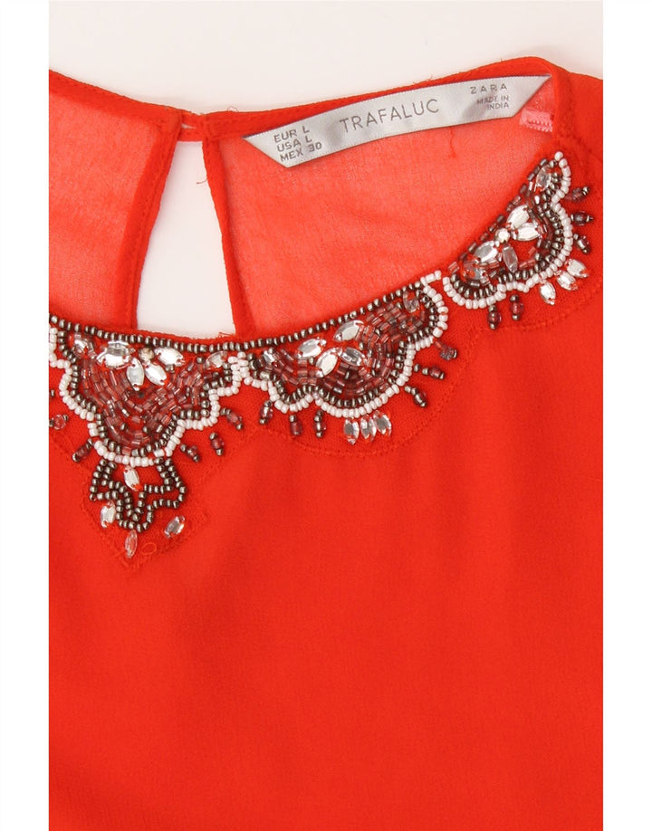 Zara Blusa transparente de manga larga para mujer UK 46 Grande Naranja