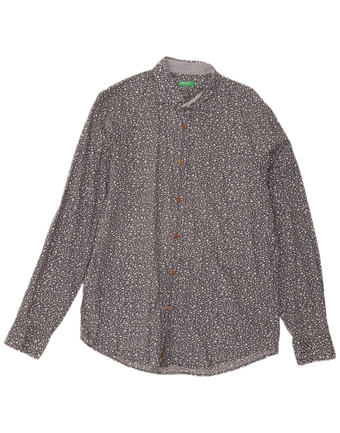 Benetton Hombre Camisa Grande De Algodón Floral Azul