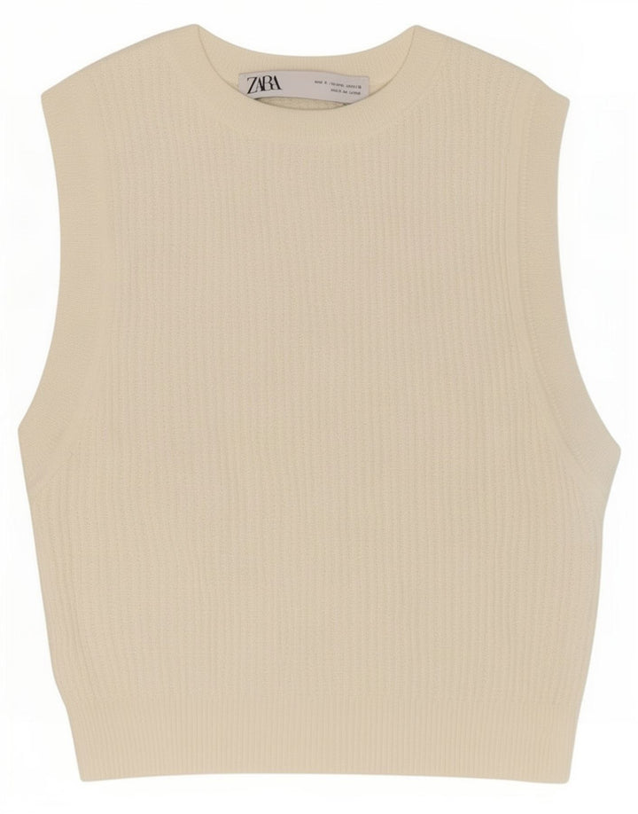 Zara Mujer Crop Vest Top UK 8 Small Blanco