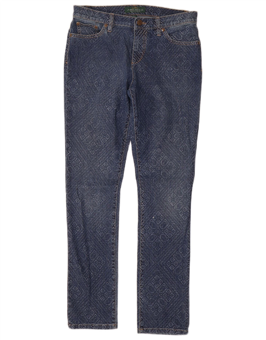 Ralph Lauren - Vaqueros ajustados para mujer US 8 mediano W32 L31 algodón geométrico azul