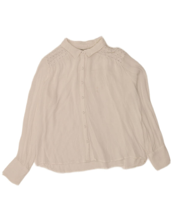 Zara Mujer Camisa Regular Fit Manga Larga UK 40 Medium Blanco