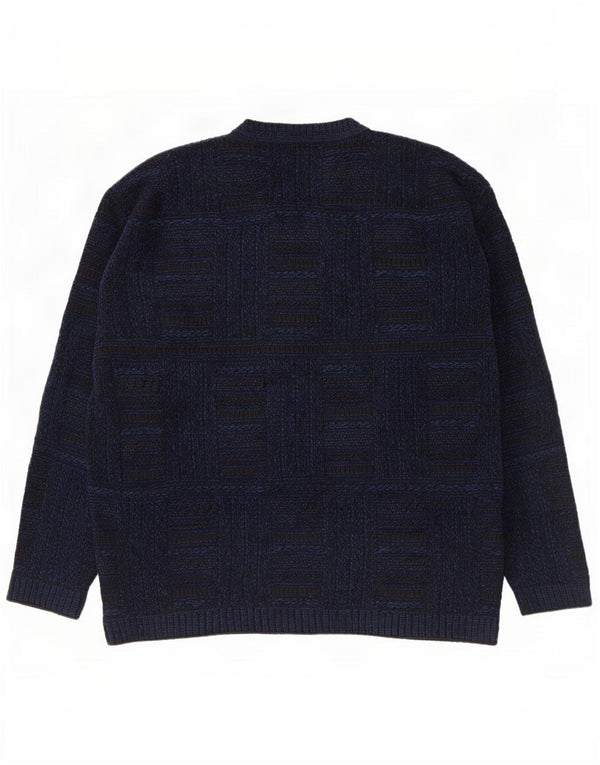 Enara Maglie Suéter con Cuello en V para Hombre Grande Azul Marino Cuadros Acrílico