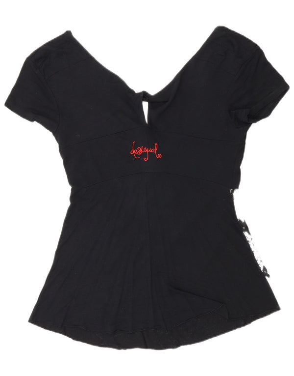 Desigual Blusa gráfica para mujer Top UK 8 Small Black Floral Heart