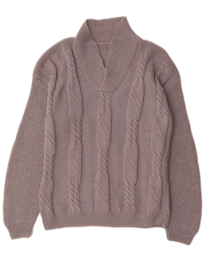 Vintage hombres chal cuello jumper suéter medio gris