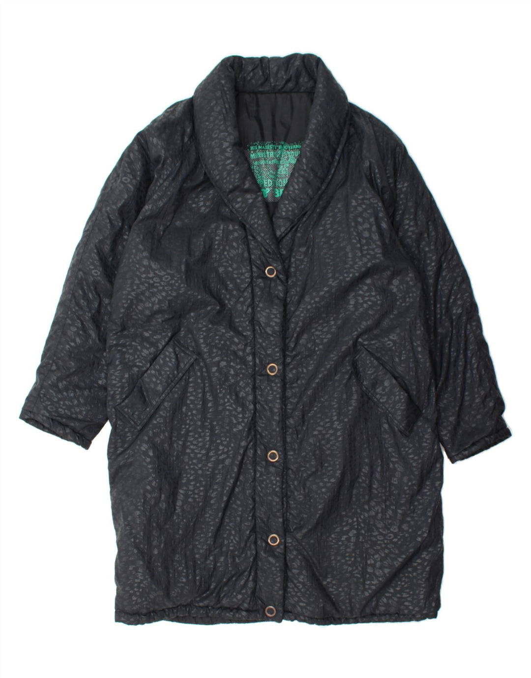 BRUGI Womens Oversized Overcoat UK 14 Large Black Spotted Polypeptide Vintage Brugi and Second-Hand Brugi from Messina Hembry 
