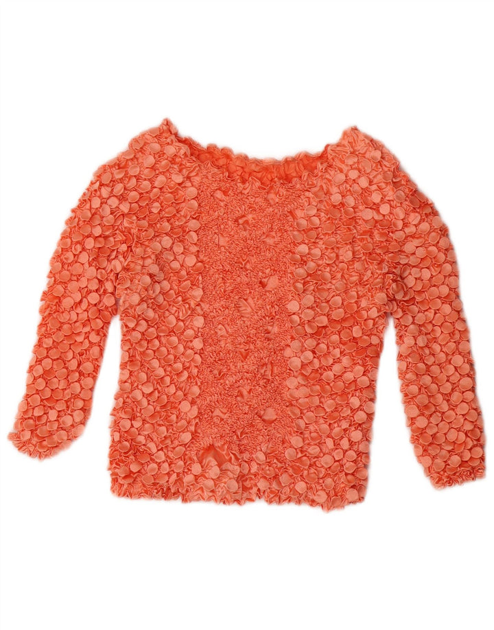 Vintage mujer crop 3/4 manga blusa Top Reino Unido 10 pequeño poliéster rojo