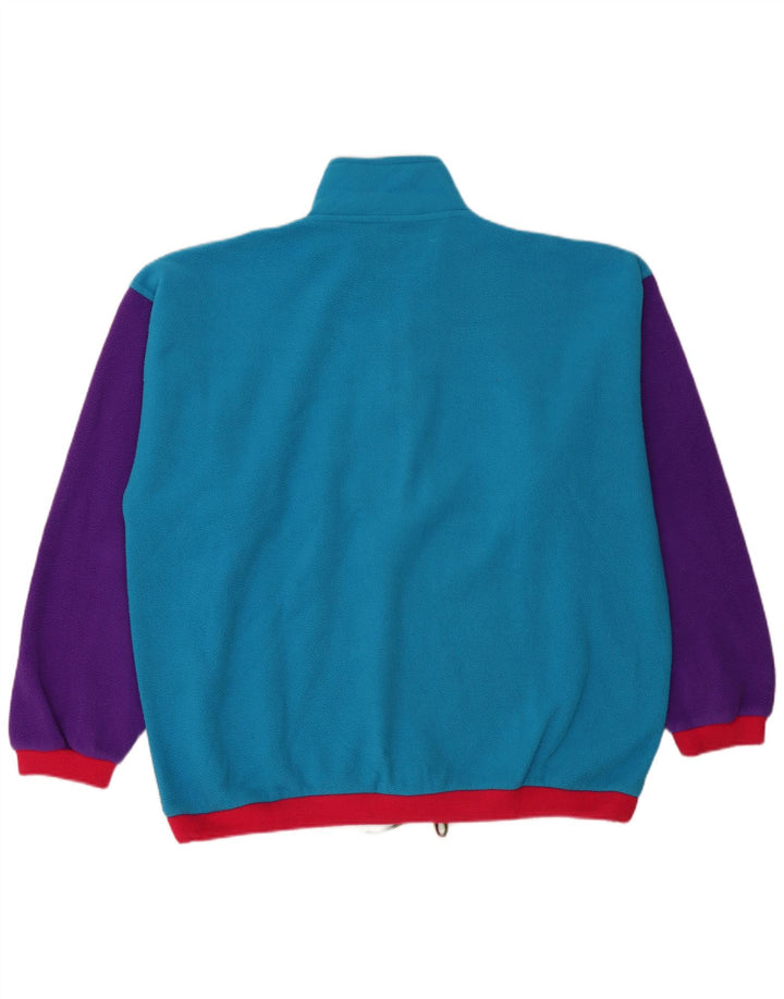 Jersey vintage de vellón con cuello con cremallera para hombre XL Bloque de color azul