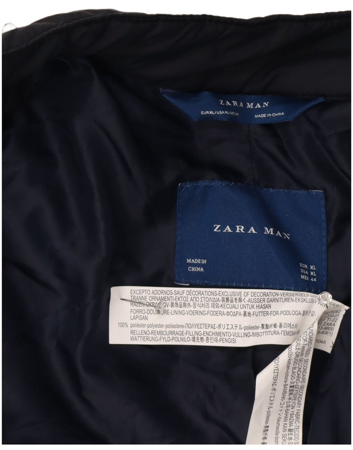 Zara Hombre Chaqueta Acolchada UK 42 XL Azul Marino Poliéster